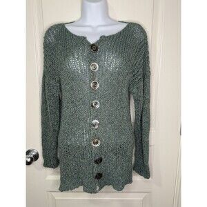 Amy Brill Sweater One Size Cardigan Green Button Front Womens